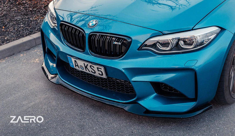 BMW M2 F87 EVO-S GLOSS BLACK FRONT SPLITTER BY ZAERO (2015-2018) - Image 4