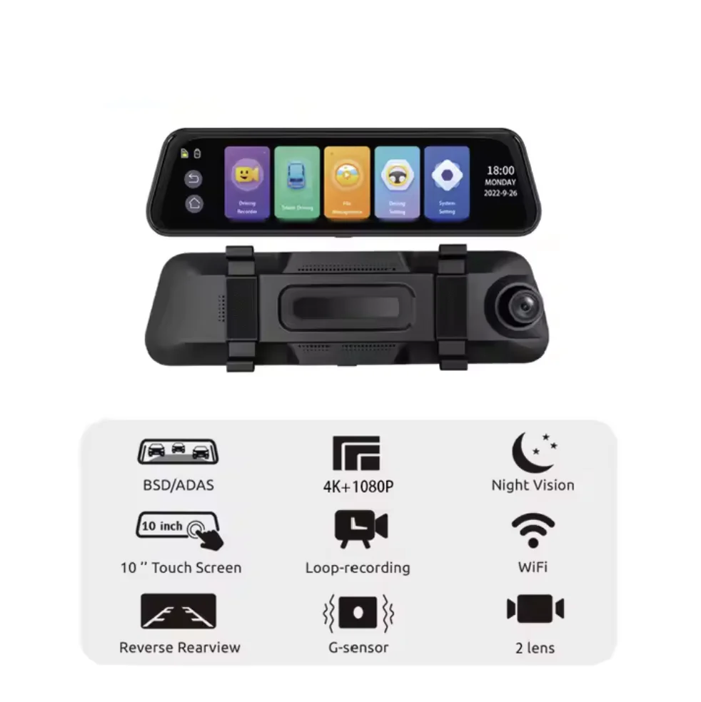 DIVEYE - 9.66-inch Touch Screen Dashcam / Mirror (Front 4K and Rear 1080P) + ADAS and BSD Functions - Image 2