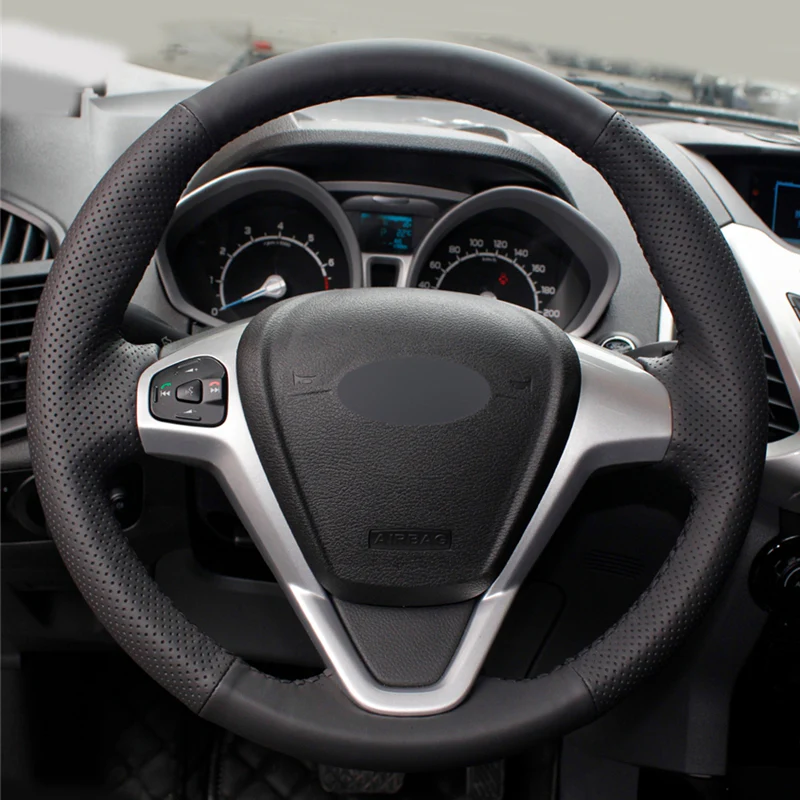 Ford Fiesta MK7 & MK7.5 / Ecosport Stitch On Steering Wheel Cover (Perforated Leather + Smooth Leather / 2009-18) - Image 2