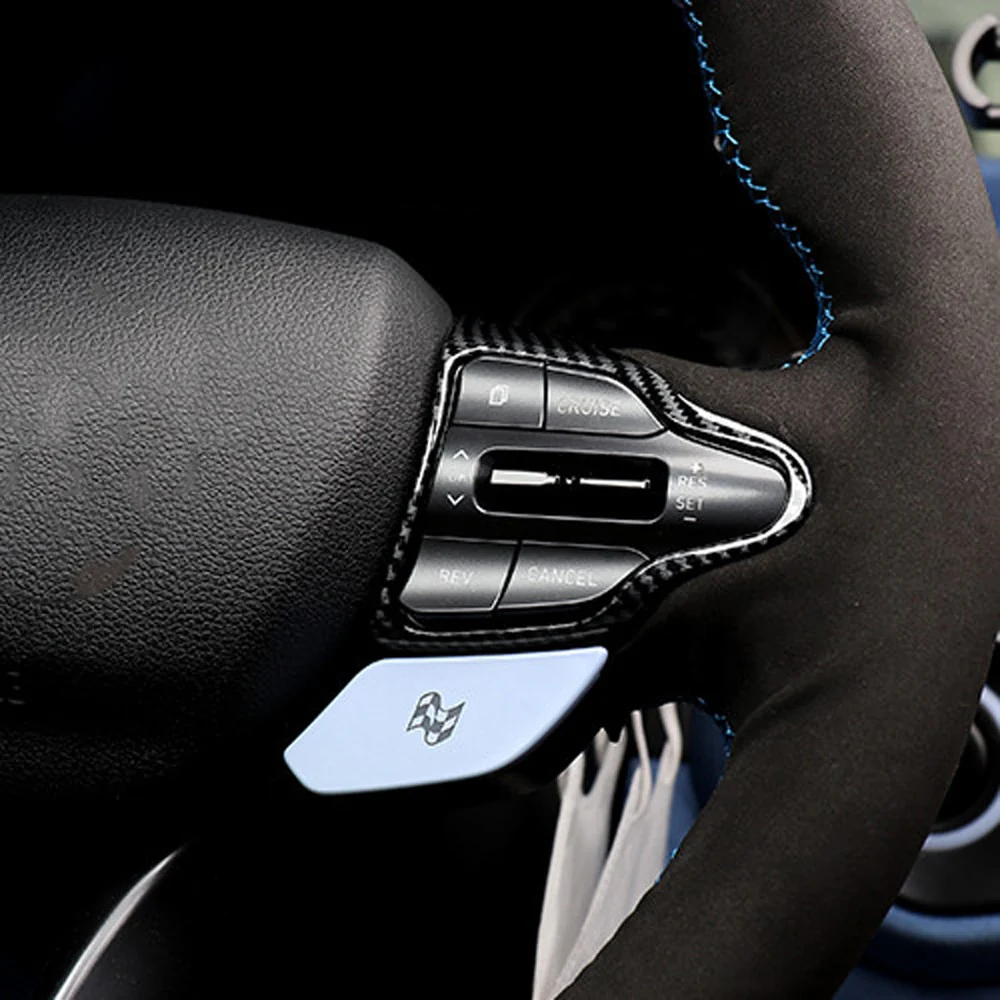 Hyundai i30 / i30N Steering Wheel Carbon Fibre Look Button Trim Cover (2017+ Models) - Image 3