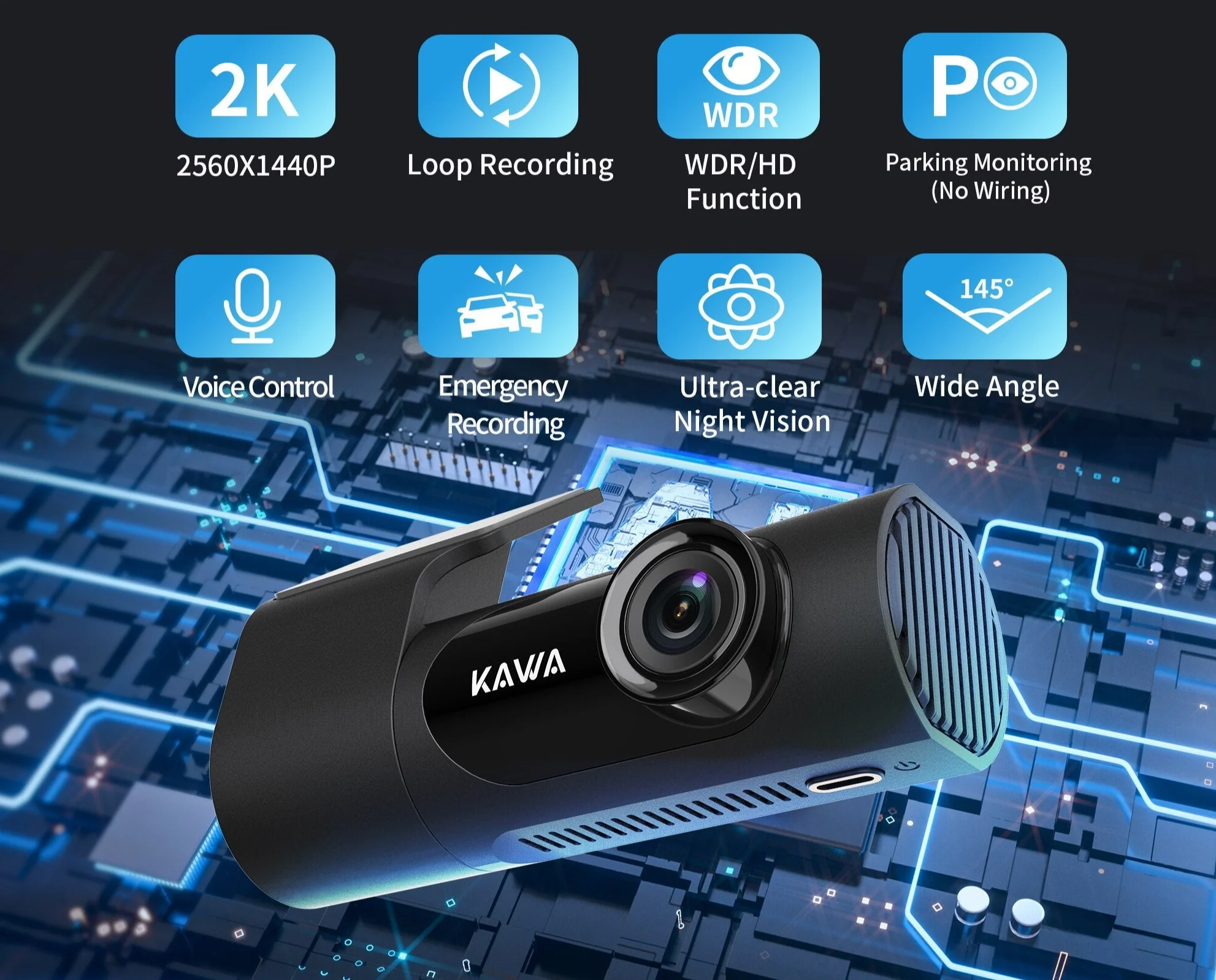 Kawa D6 High Resolution Vehicle Dashboard Camera / Dash Cam (HD1440p) UNIVERSAL - Image 12