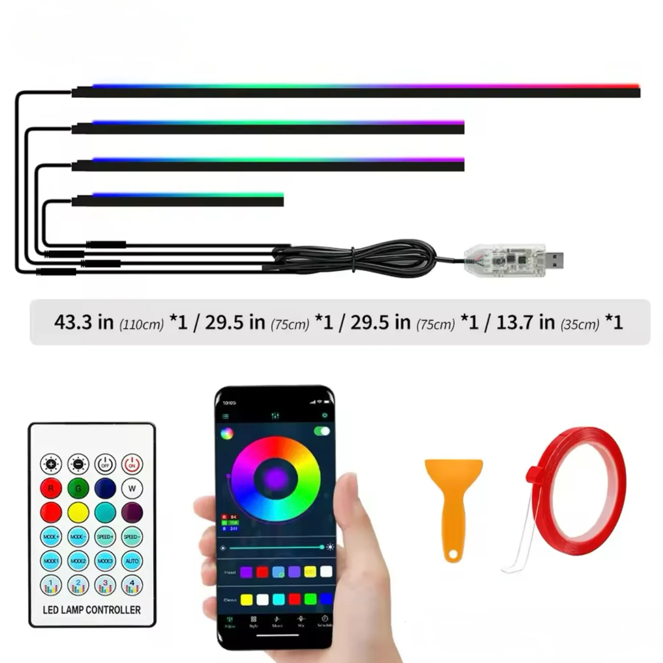 LED Interior Ambient Mood Lighting Kit Multi-Colour USB Powered & App Controlled (All Cars) - Image 6