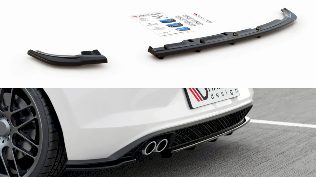 Maxton Design Central Rear Splitter (W/ Vertical Bars) Volkswagen Polo MK6 GTI (2017-2021)