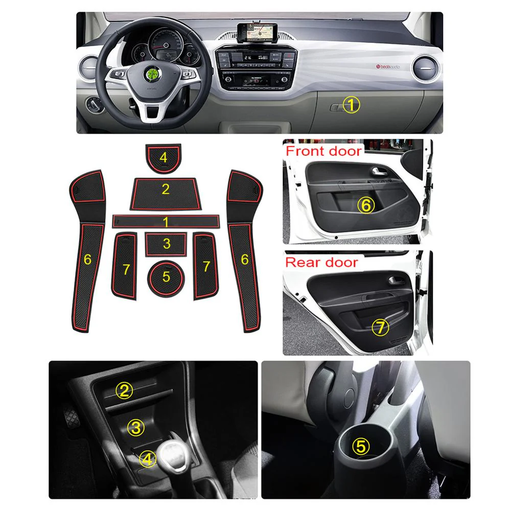 Rubber Anti-Slip Interior Storage Mats (9pcs) for VW UP / Seat Mii / Skoda Citigo (2016-2019) - Image 6