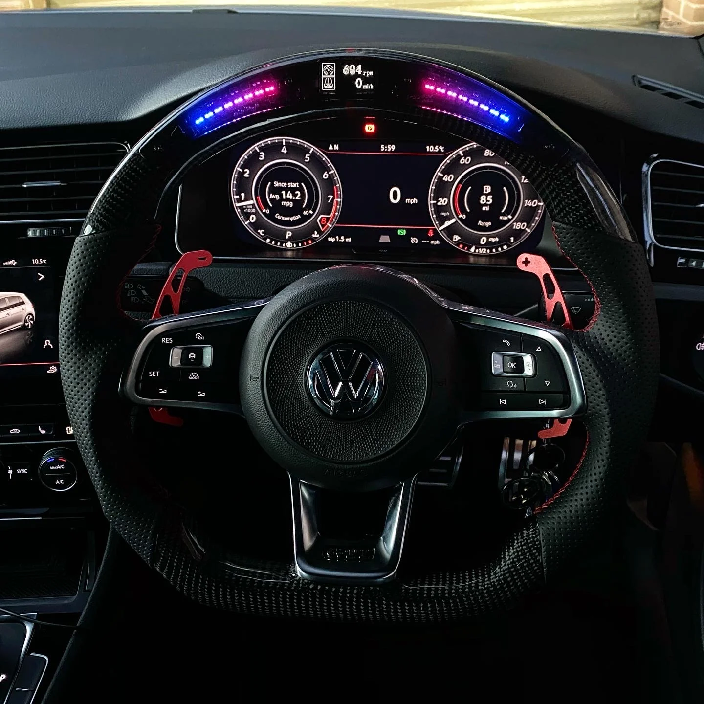 Volkswagen Polo 6C GTI / GT / R Line LED Display Carbon Fibre Steering Wheel (LED CUSTOM / 2014 - 2017 Models) - Image 3
