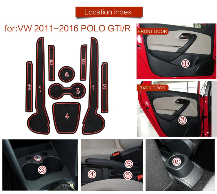 Volkswagen Polo MK5 6R / 6C Rubber Anti-Slip Interior Storage Mats (2009-2017) - Image 7
