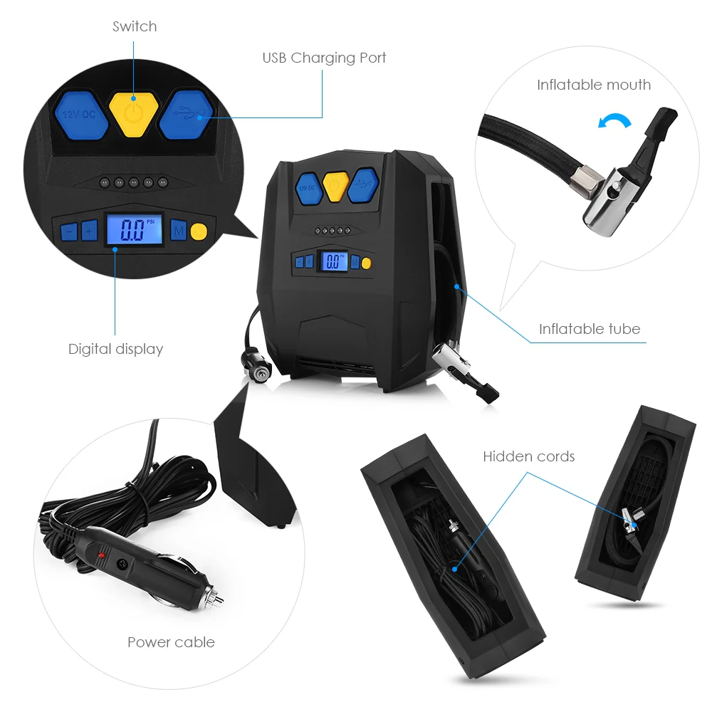 YY - 3602 Portable Car Tyre Air Pump with USB Charging Port - Image 5